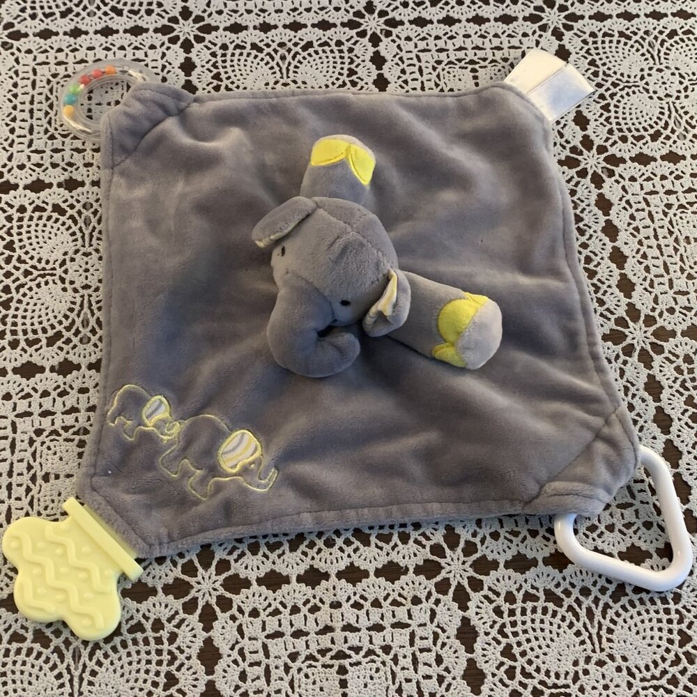 Stephan Baby Elephant Lovey Security Blanket Sensory Blanket Teether Tags Gray